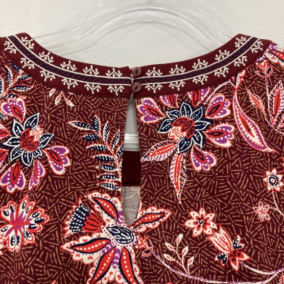 Old Navy size XL Burgundy Floral Boho Festival Cotton Stretch Blouse - Picture 8 of 9